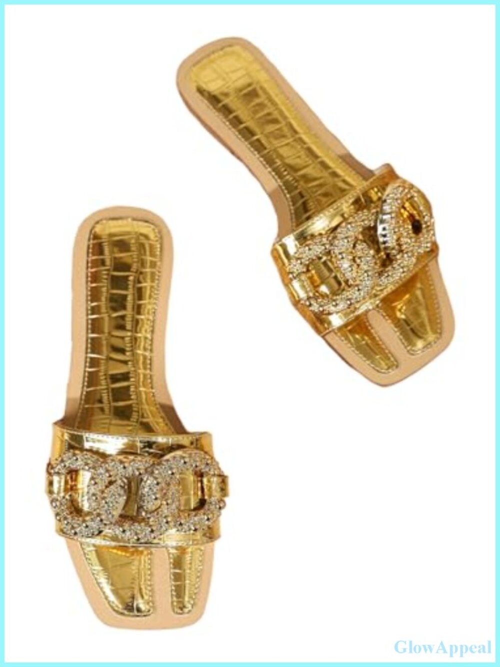 Rhinestone Flat Slide Sandals Faux Leather Bridal Wedding Casual
